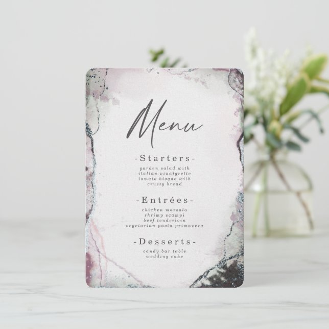 Modern Abstract Watercolor Light Purple Wedding Menu (Standing Front)