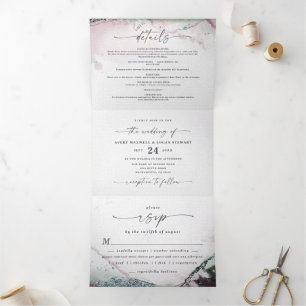Modern Abstract Watercolor Light Purple Wedding Tri-Fold Invitation