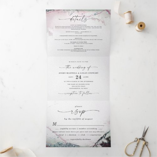 Modern Abstract Watercolor Light Purple Wedding Tri_Fold Invitation