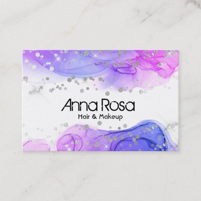 *~* Modern Abstract Watercolor Magenta Lavender Business Card (Front)