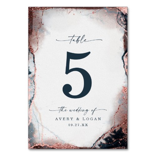 Modern Abstract Watercolor Moonlight Blue Wedding Table Number