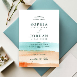 Modern Abstract Watercolor Ocean Beach Wedding Invitation