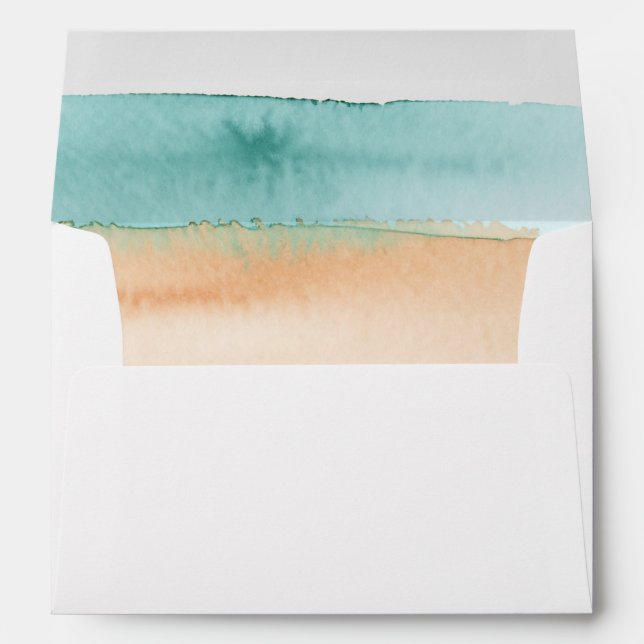 Modern Abstract Watercolor Ocean Wedding Reception Envelope (Back (Bottom))