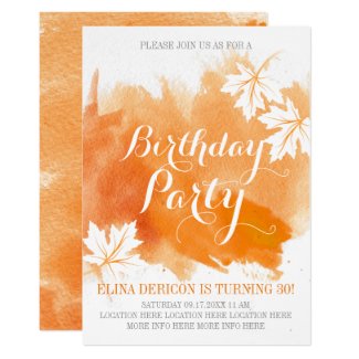 Modern abstract watercolor orange birthday party invitation