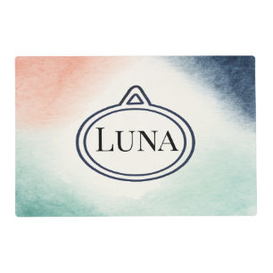 Modern Abstract Watercolor Pet Name Placemat (Mint