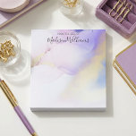Modern Abstract Watercolor Purple Gold Name Script Notepad<br><div class="desc">Easily personalize this glamorous style abstract lilac watercolor paint and faux gold spray background with your custom name.</div>