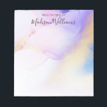 Modern Abstract Watercolor Purple Gold Name Script Notepad<br><div class="desc">Easily personalize this glamorous style abstract lilac watercolor paint and faux gold spray background with your custom name.</div>