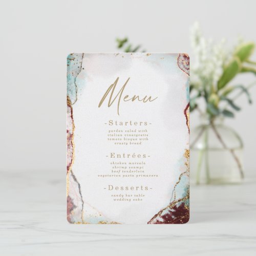 Modern Abstract Watercolor Red  Gold Wedding Menu