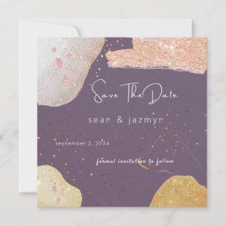 Modern Abstract Watercolor Script Save The Date  Announcement