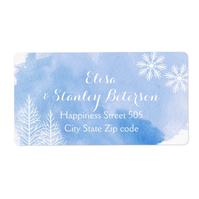 Modern abstract watercolor splash blue wedding label (Front)