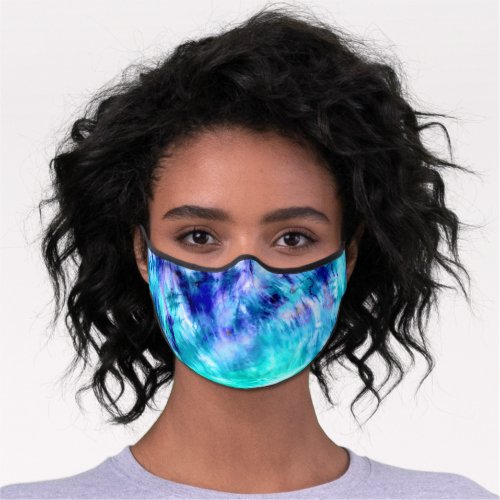 Modern abstract watercolor teal blue tie dye premium face mask