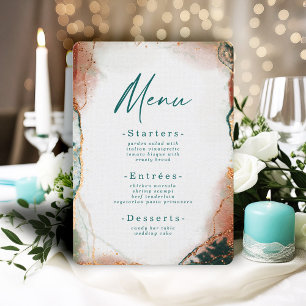 Modern Abstract Watercolor Teal & Copper Wedding Menu