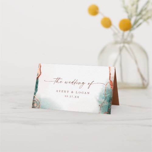 Modern Abstract Watercolor Terra Cotta Wedding Place Card