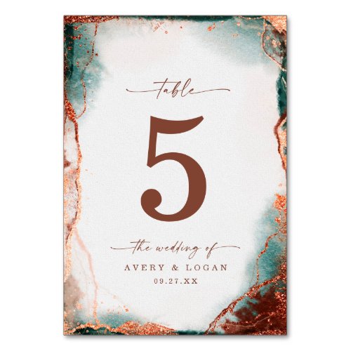 Modern Abstract Watercolor Terra Cotta Wedding Table Number