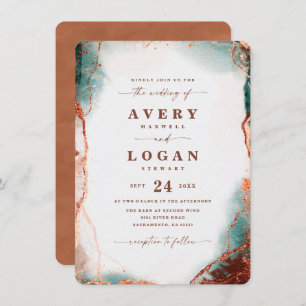 Modern Abstract Watercolor Terracotta Wedding Invitation
