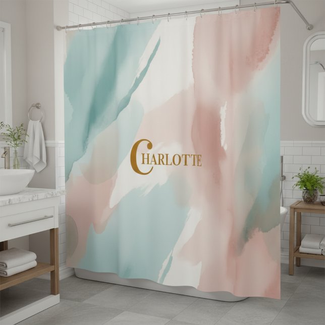 Modern Abstract Watercolor Wash Sage & Blush  Shower Curtain (Creator Uploaded)