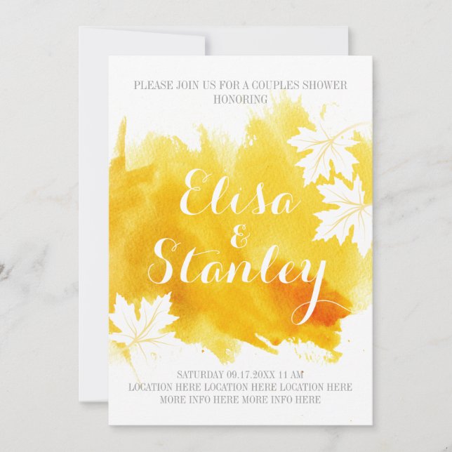 Modern abstract watercolor yellow couples shower invitation (Front)