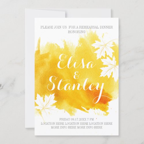 Modern abstract watercolor yellow rehearsal dinner invitation