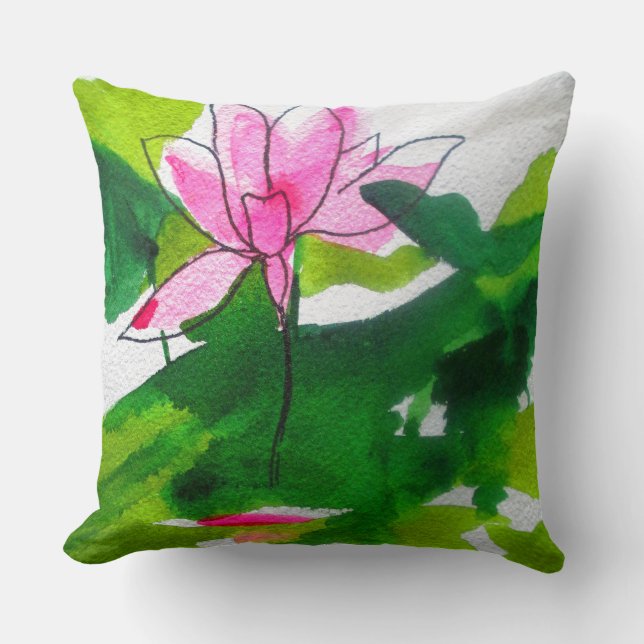 Modern abstract waterlily watercolour art throw pillow (Front)