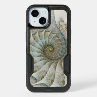 Modern Abstract Wave Blue and Gold Spiral iPhone 15 Case