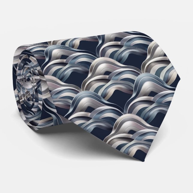 Modern Abstract Wave Pattern Neck Tie (Rolled)