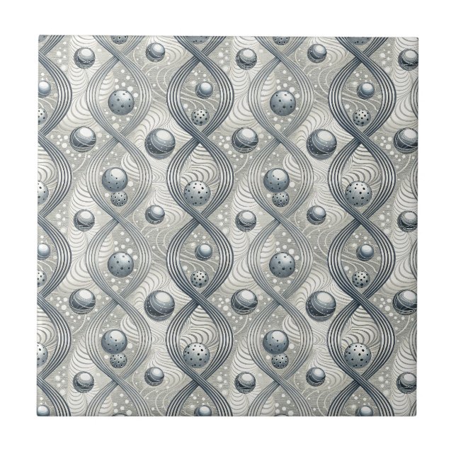 Modern Abstract Wave Spheres Futuristic Pattern Ceramic Tile (Front)
