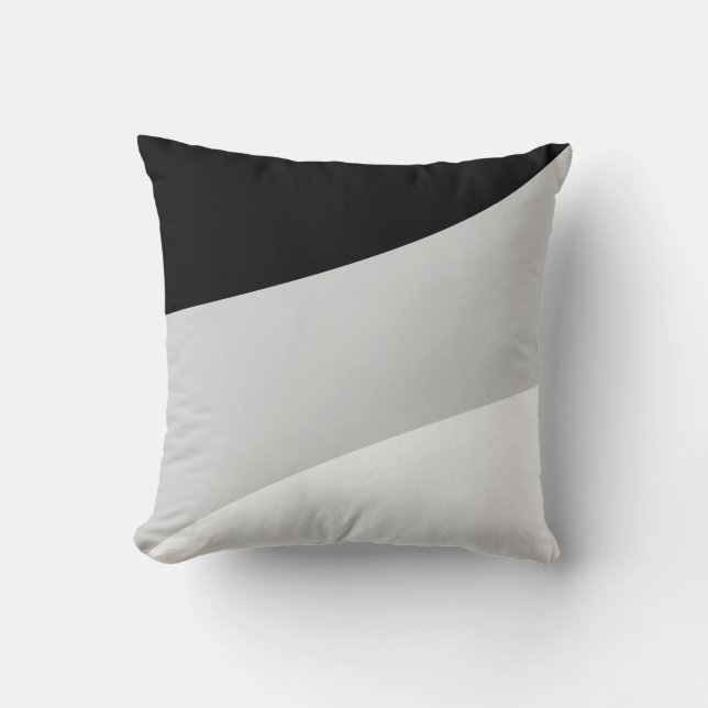 Modern Abstract Waves in Black Silver Gray & White Throw Pillow (Front)