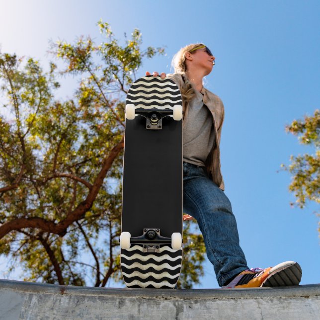 Modern Abstract Waves on Black Skateboard (Outdoor 1)