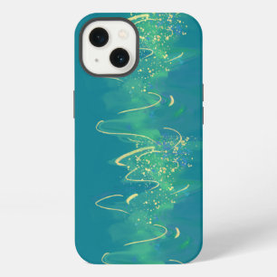 Modern Abstract Wavy Gold Lines Turquoise  iPhone 13 Case