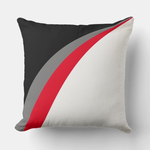 Modern Abstract Wavy Lines on Black Red  White Throw Pillow