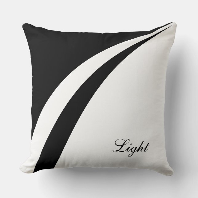 Modern Abstract Wavy Lines on Black & White Throw Pillow (Front)