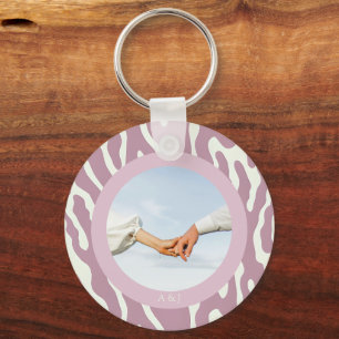 Modern Abstract Wavy Lines Pattern couple photo Keychain