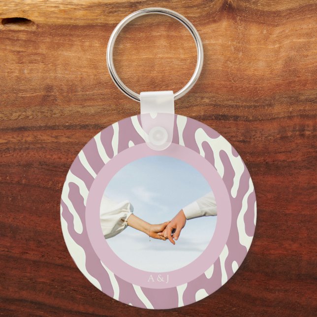  Modern Abstract Wavy Lines Pattern couple photo  Keychain (Front)