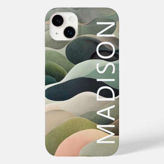 Modern Abstract Wavy Pattern Personalized Name Case-Mate iPhone Case (Back)
