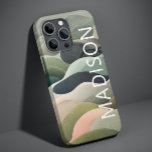 Modern Abstract Wavy Pattern Personalized Name iPhone 13 Case<br><div class="desc">Modern Abstract Wavy Pattern Personalized Name iPhone Cases features an abstract wavy pattern in gray,  green and pink with your personalized name in white modern script typography. Perfect for personalized Christmas gifts and winter holidays. Designed by © Evco Studio www.zazzle.com/store/evcostudio</div>