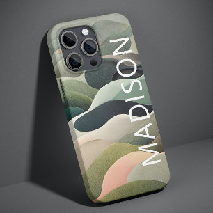 Modern Abstract Wavy Pattern Personalized Name iPhone 13 Case