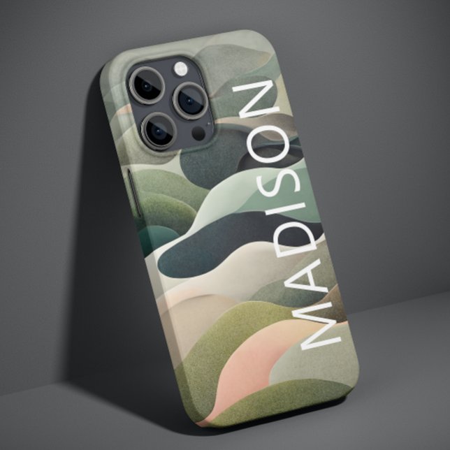 Modern Abstract Wavy Pattern Personalized Name Case-Mate iPhone Case (Creator Uploaded)
