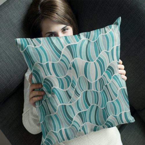Modern Abstract Wavy Stripes Teal Gray Pattern Throw Pillow