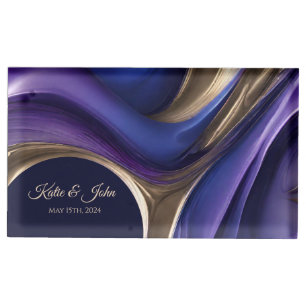Modern Abstract Wedding-Blue Purple Gold Place Card Holder