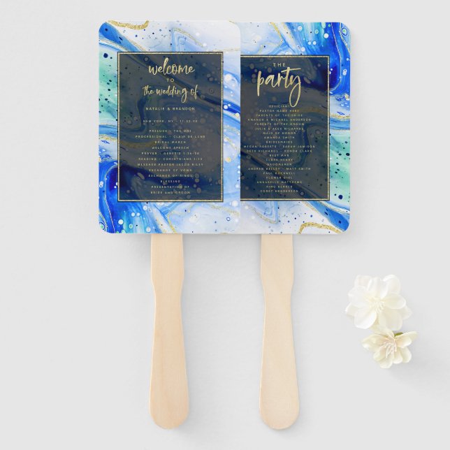 "modern abstract wedding program hand fan (Front and Back)