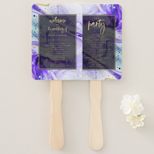 modern abstract wedding program hand fan