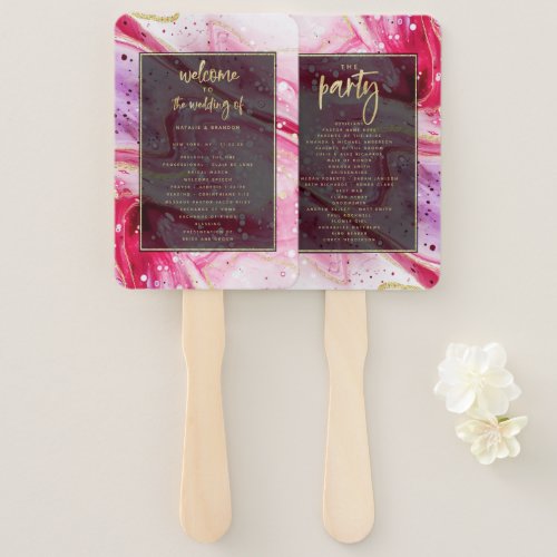 modern abstract wedding program hand fan