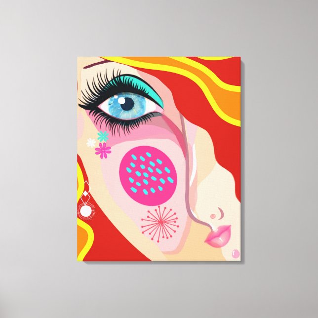 Modern Abstract Whimsical Face Fine Art Canvas Print (Front)