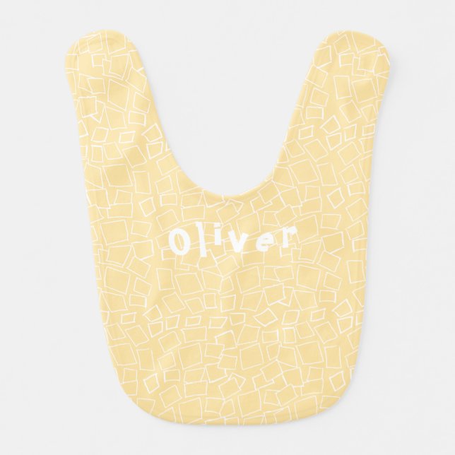Modern abstract white mosaic shape golden yellow baby bib (Front)