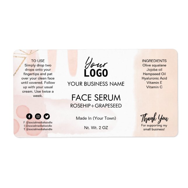 Modern Abstract White Pink Oil Serum Labels (Front)