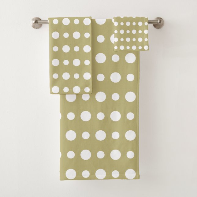 Modern Abstract White Polka Dots on Beige Bath Towel Set (Insitu)