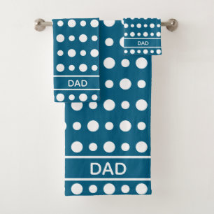 Modern Abstract White Polka Dots & Text on Blue Bath Towel Set