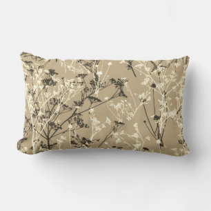 Modern Abstract Wildflowers Beige Brown Lumbar Pillow