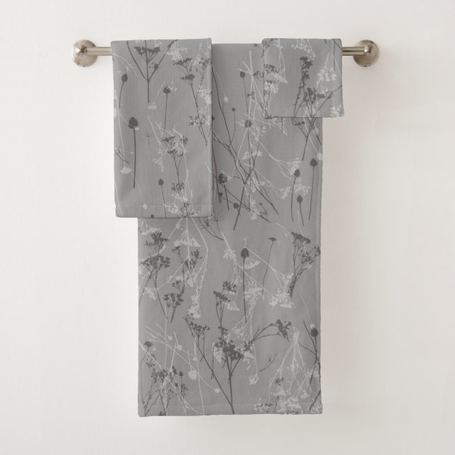 Modern Abstract Wildflowers Gray Bath Towel Set (Insitu)