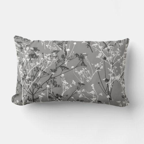 Modern Abstract Wildflowers Gray Black White Lumbar Pillow